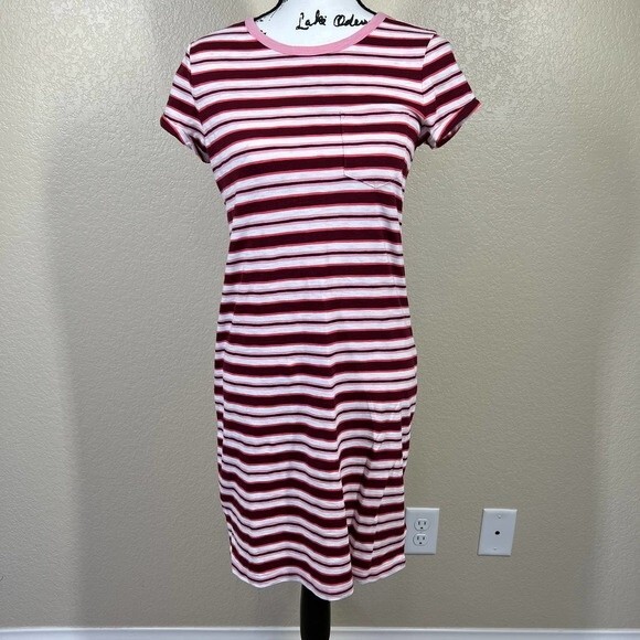 Gap pink dress women striped t shirt dress short sleeve with pocket size S - Picture 9 of 11